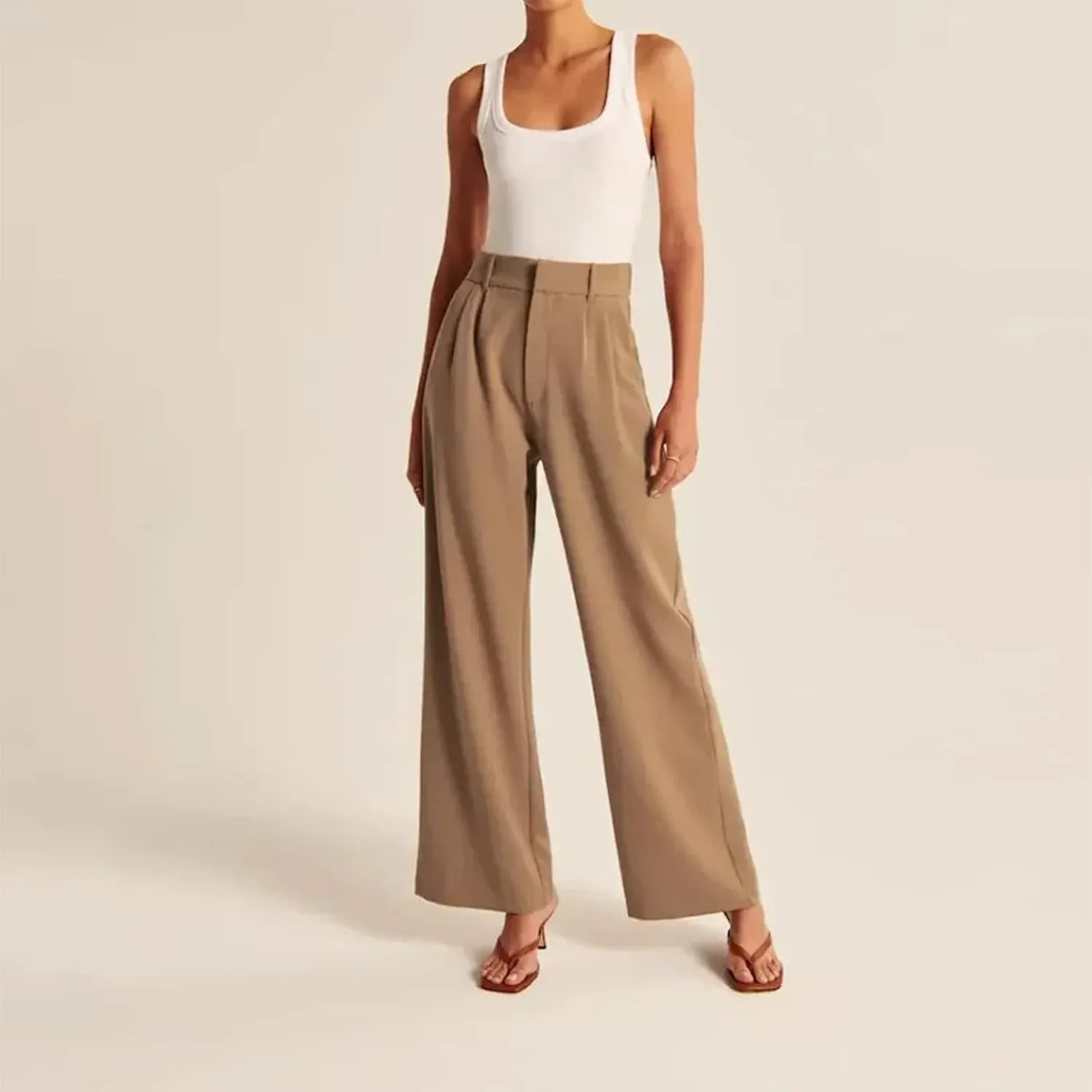 Wide Leg Pants for Women Effortless Tailored Wide Leg Pants Summer High Waist Casual Long Palazzo Pants with Pockets