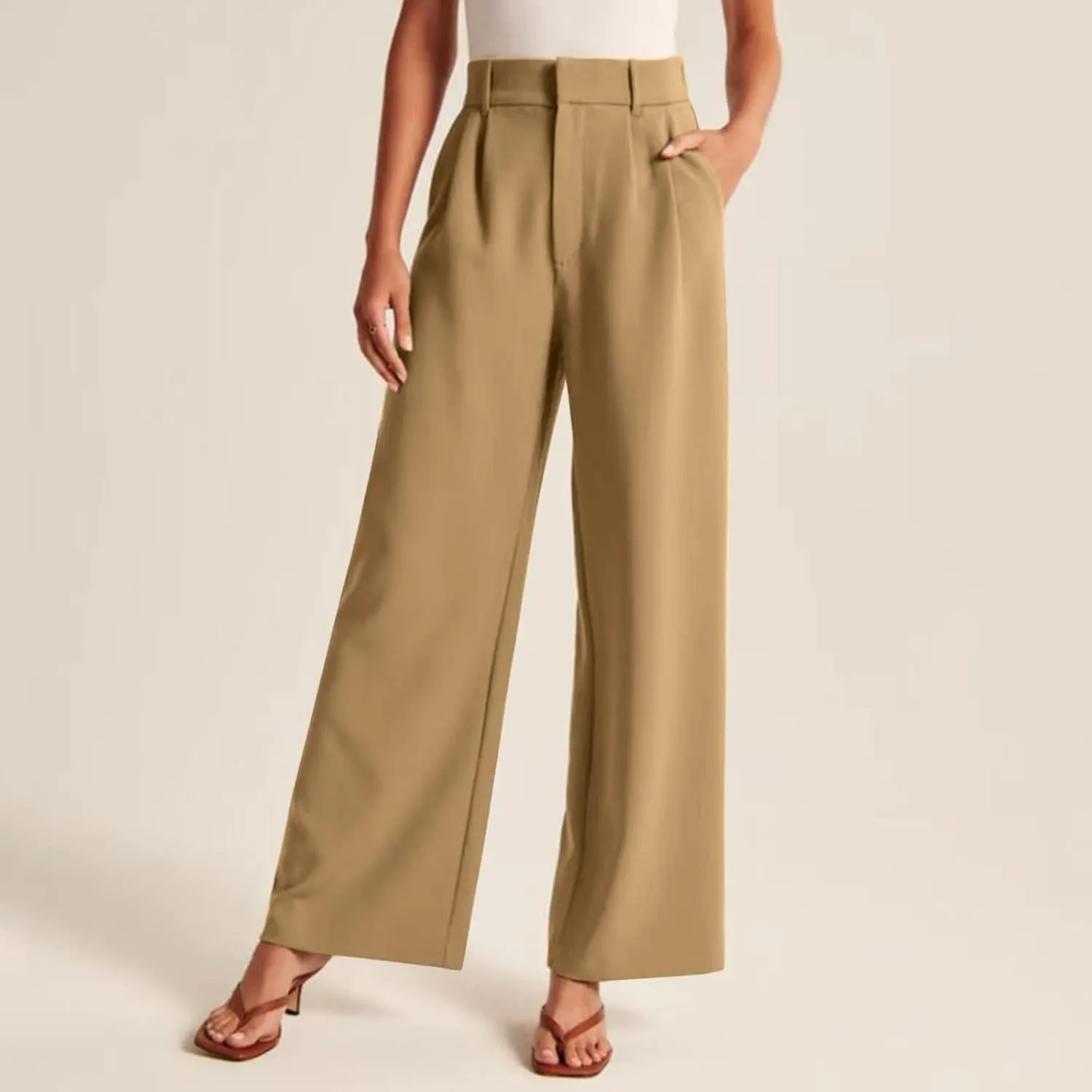 Wide Leg Pants for Women Effortless Tailored Wide Leg Pants Summer High Waist Casual Long Palazzo Pants with Pockets