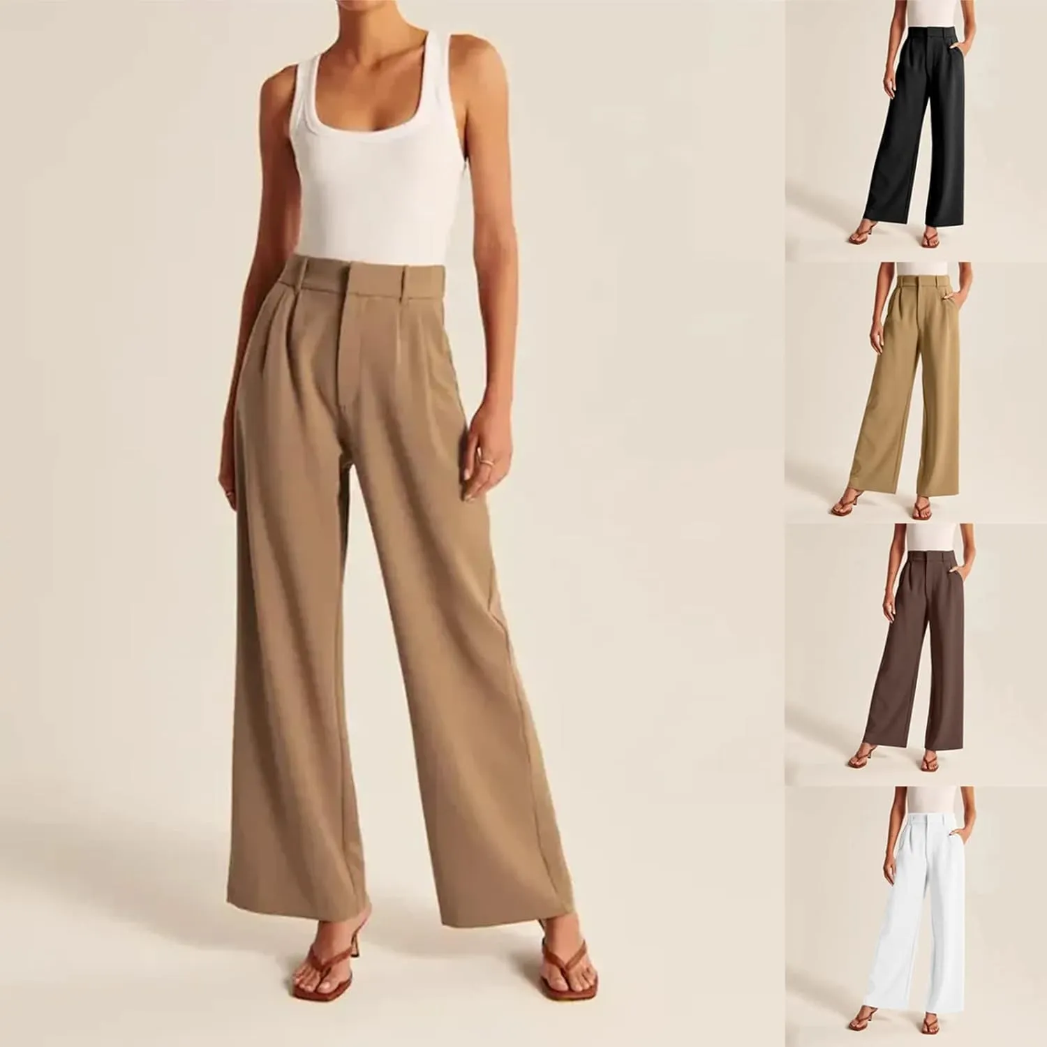 Wide Leg Pants for Women Effortless Tailored Wide Leg Pants Summer High Waist Casual Long Palazzo Pants with Pockets