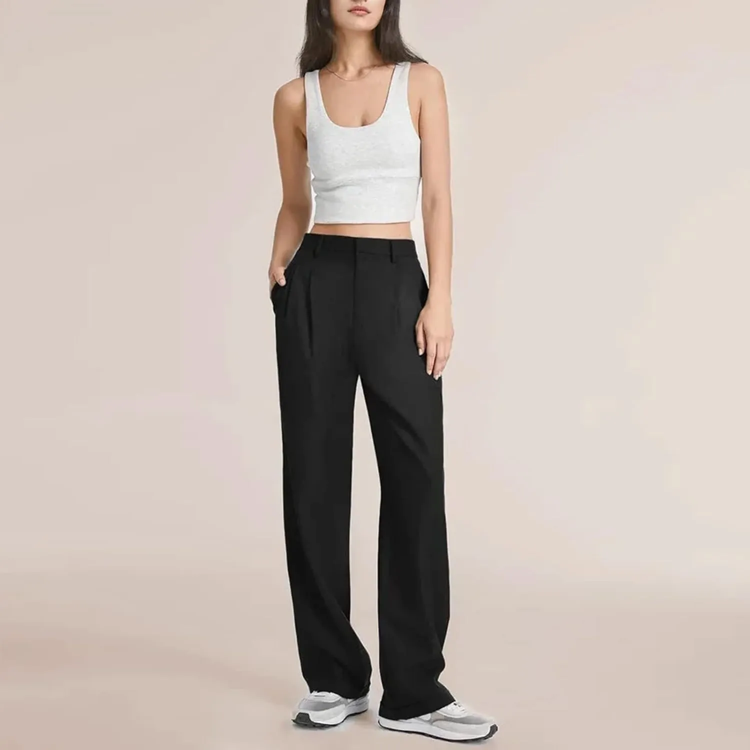 Wide Leg Pants for Women Effortless Tailored Wide Leg Pants Summer High Waist Casual Long Palazzo Pants with Pockets