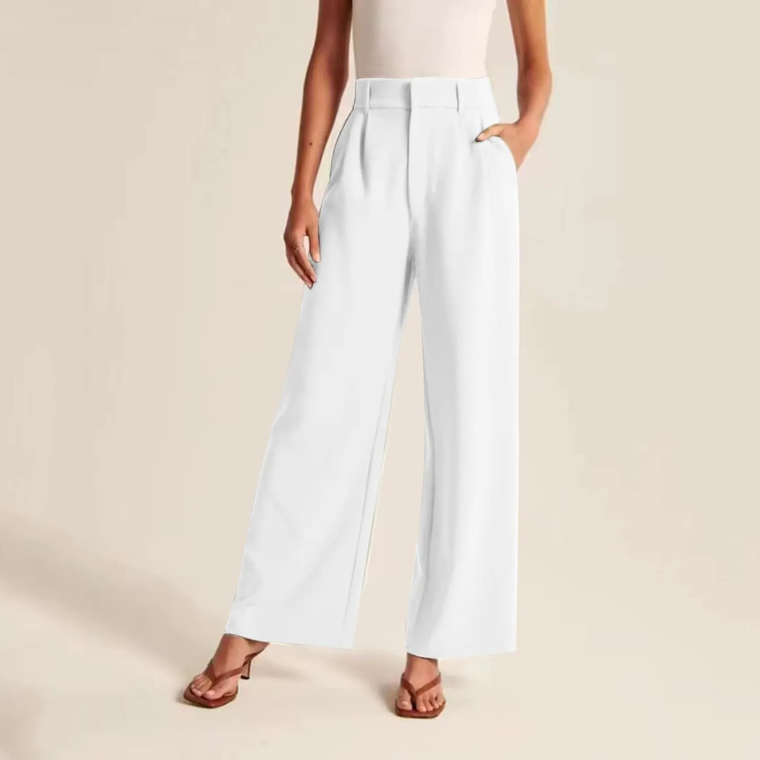 Wide Leg Pants for Women Effortless Tailored Wide Leg Pants Summer High Waist Casual Long Palazzo Pants with Pockets