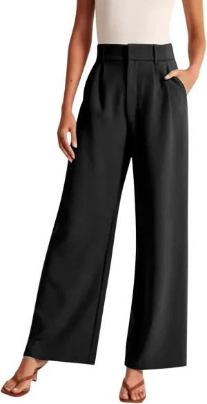 Wide Leg Pants for Women Effortless Tailored Wide Leg Pants Summer High Waist Casual Long Palazzo Pants with Pockets