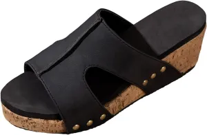 Wide Width Platform Wedge Sandals for Women Summer Dressy Open Toe Buckle Ankle Strap Ladies Comfortable Low 2025 Slip On Slides Cork Heeled Cutout Vacation Shoes Sandals Heel Sandal Wedges