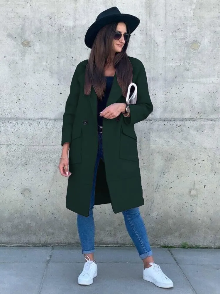 Winter Coats for Women 2024 Wool Blend Notch Breasted Lapel Jacket Classic Open Front Coat Long Sleeve Outwear Pocket