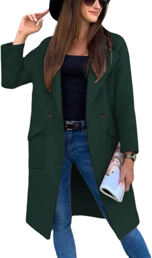 Winter Coats for Women 2024 Wool Blend Notch Breasted Lapel Jacket Classic Open Front Coat Long Sleeve Outwear Pocket