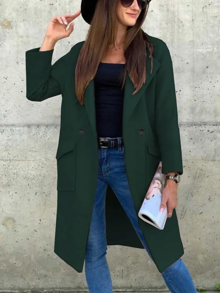 Winter Coats for Women 2024 Wool Blend Notch Breasted Lapel Jacket Classic Open Front Coat Long Sleeve Outwear Pocket