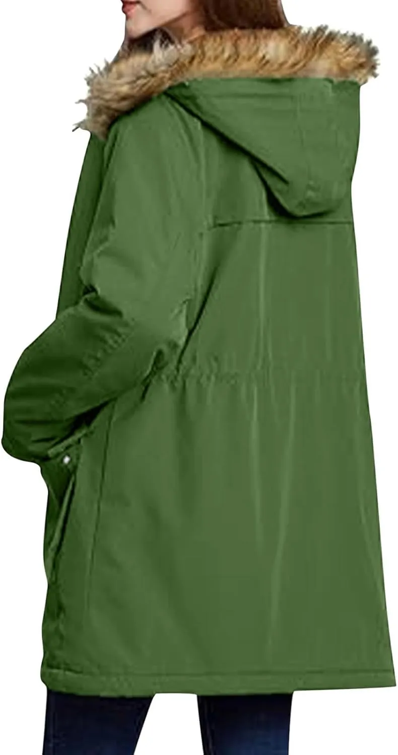 Winter Coats for Women Water Resistant Jacket Windproof Warm Parkas Thicken Fleece Lined Outwear with Fur Hood