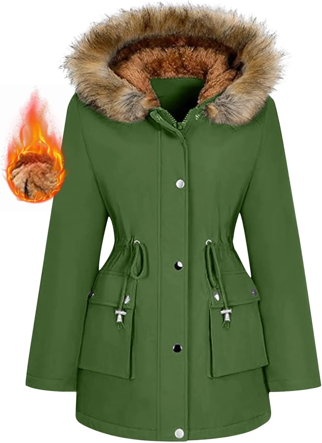 Winter Coats for Women Water Resistant Jacket Windproof Warm Parkas Thicken Fleece Lined Outwear with Fur Hood