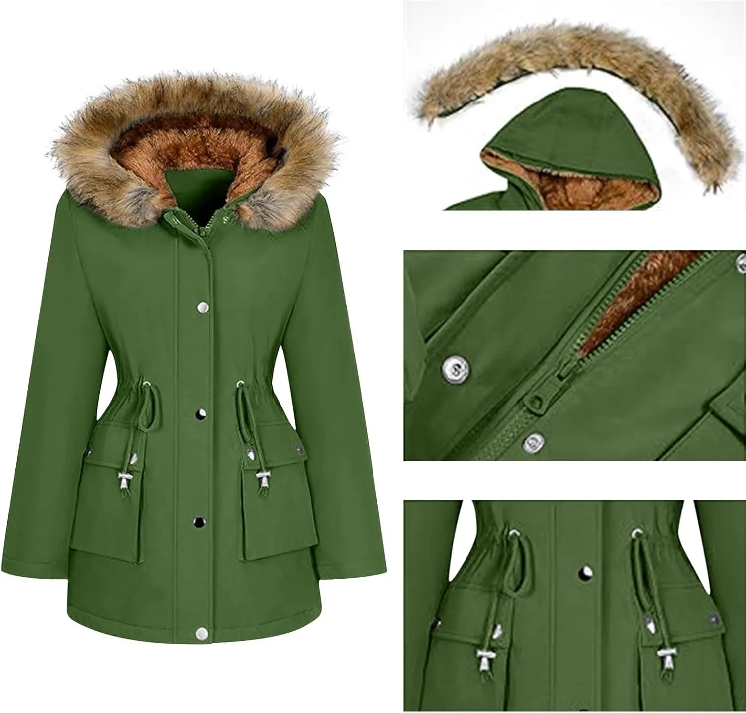 Winter Coats for Women Water Resistant Jacket Windproof Warm Parkas Thicken Fleece Lined Outwear with Fur Hood