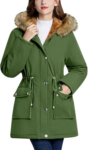 Winter Coats for Women Water Resistant Jacket Windproof Warm Parkas Thicken Fleece Lined Outwear with Fur Hood