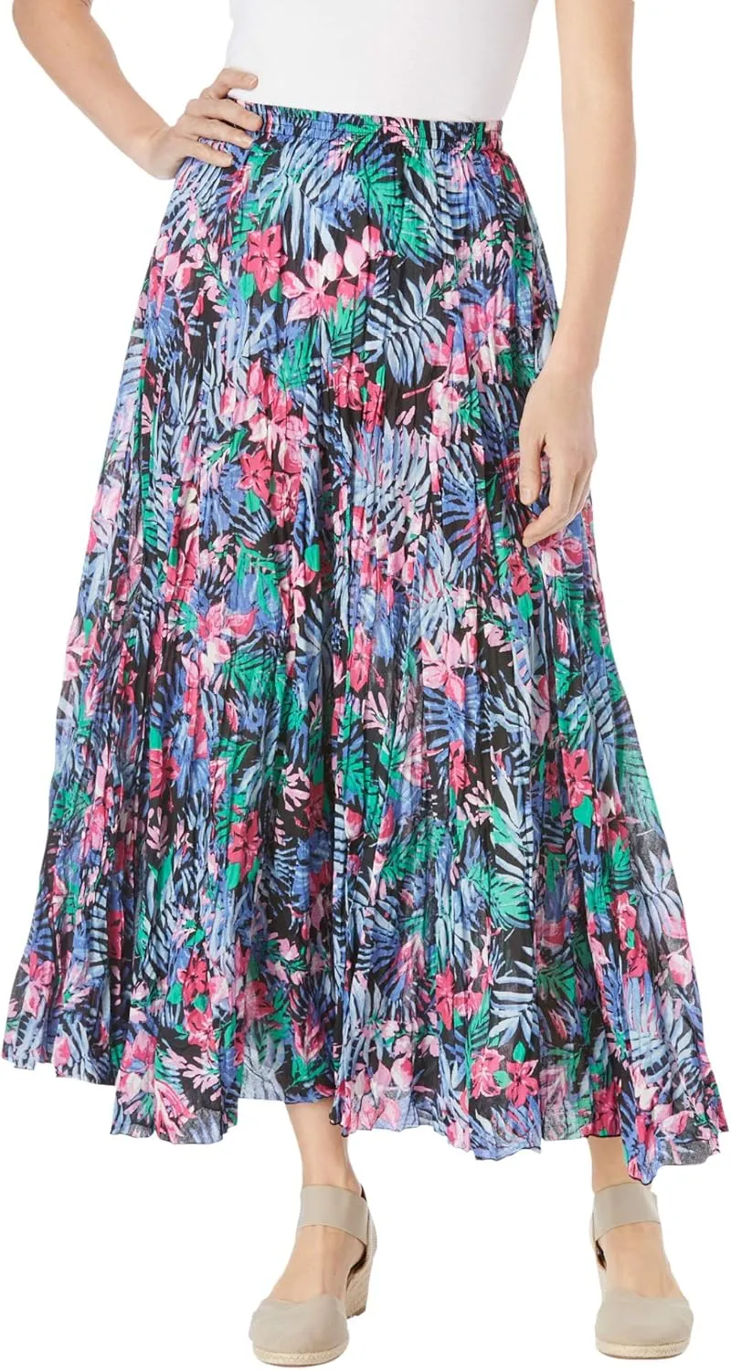 Woman Within Plus Size Pull-On Elastic Waist Crinkle Printed Skirt