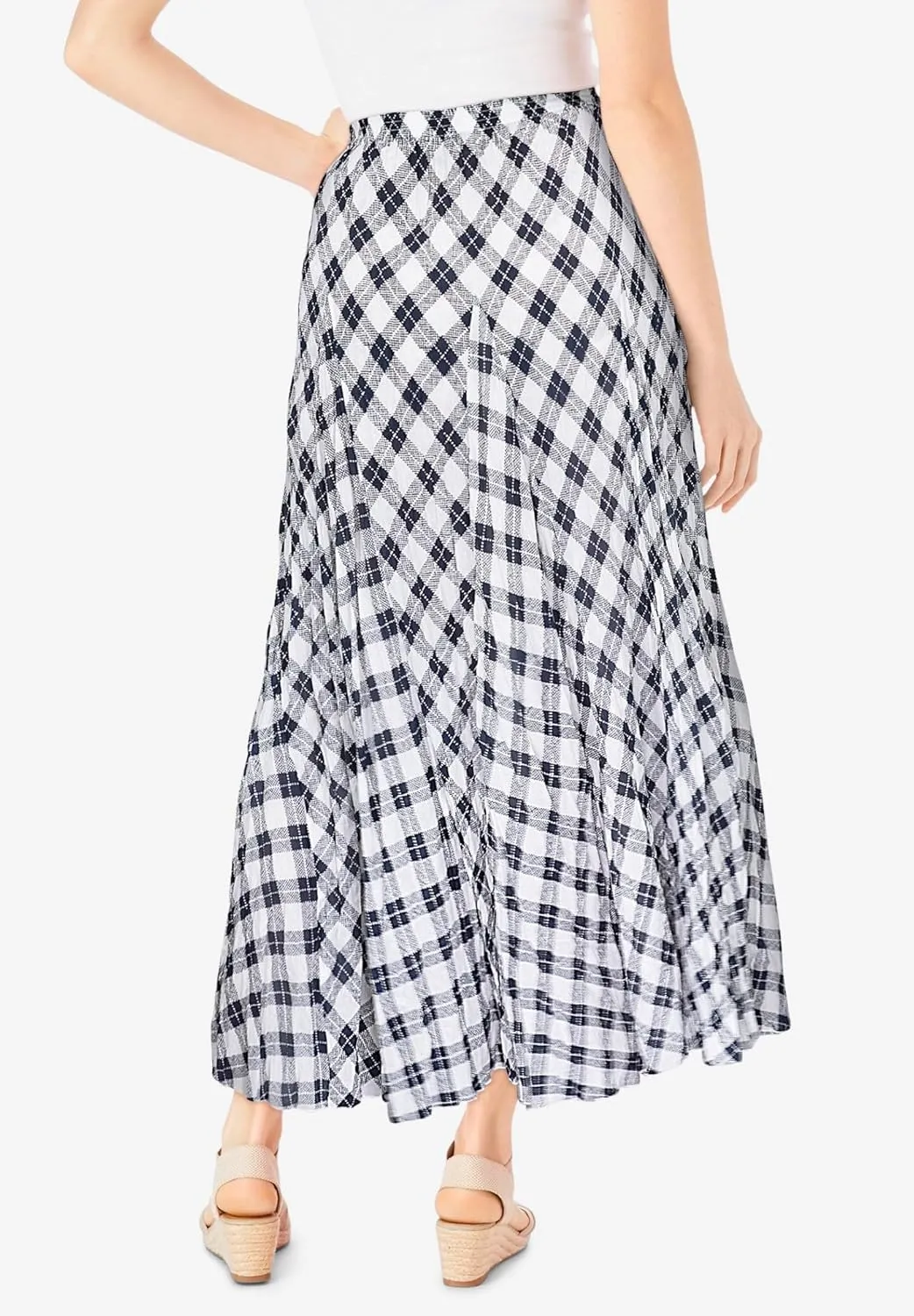 Woman Within Plus Size Pull-On Elastic Waist Crinkle Printed Skirt