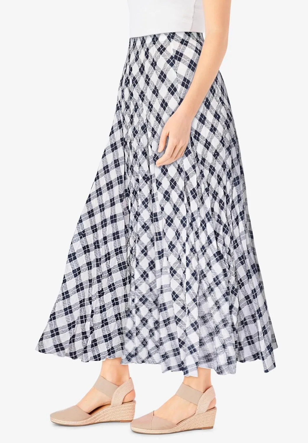 Woman Within Plus Size Pull-On Elastic Waist Crinkle Printed Skirt