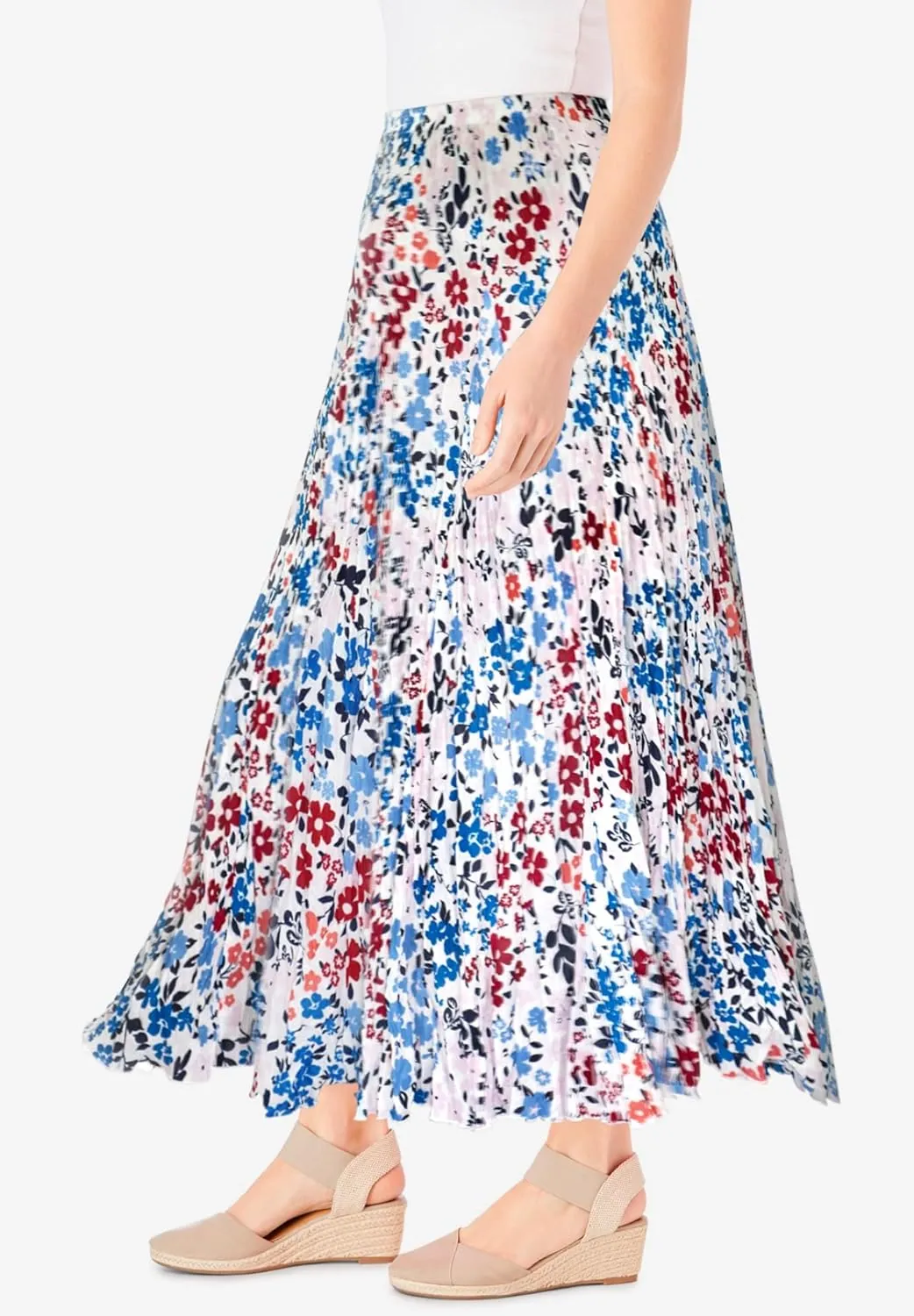 Woman Within Plus Size Pull-On Elastic Waist Crinkle Printed Skirt