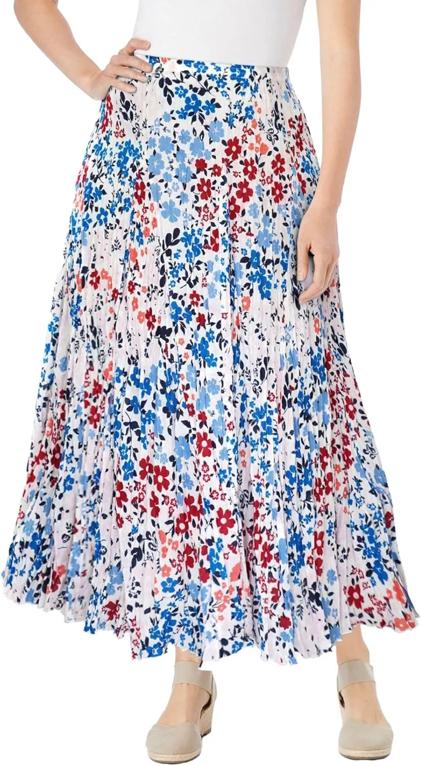 Woman Within Plus Size Pull-On Elastic Waist Crinkle Printed Skirt