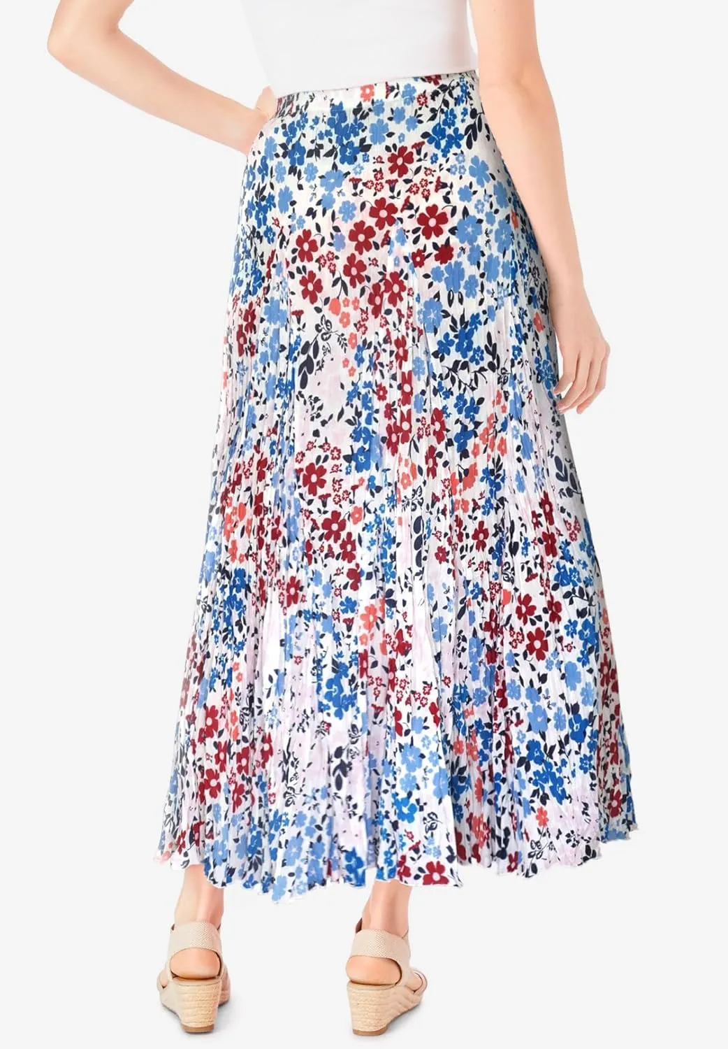Woman Within Plus Size Pull-On Elastic Waist Crinkle Printed Skirt