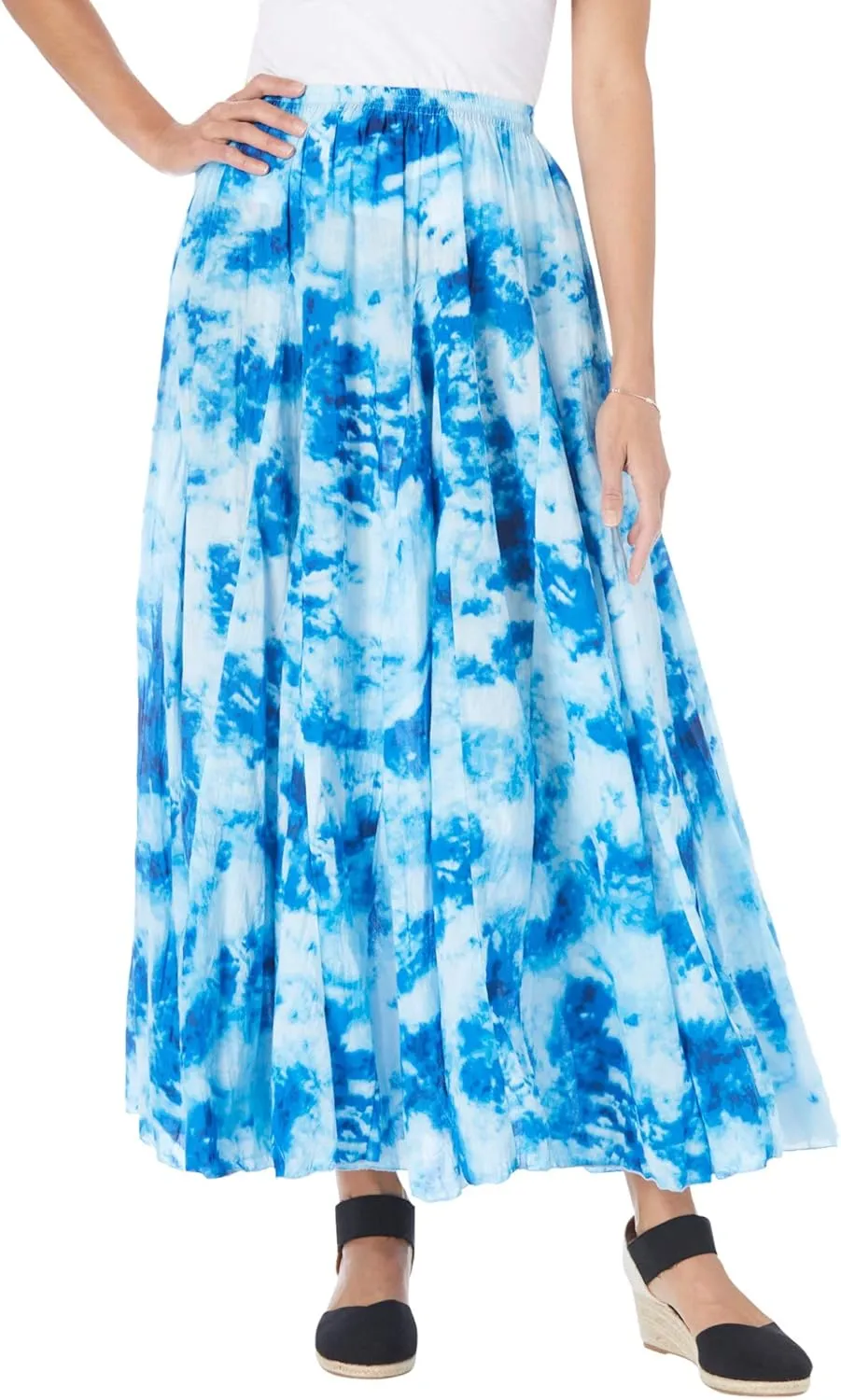 Woman Within Plus Size Pull-On Elastic Waist Crinkle Printed Skirt