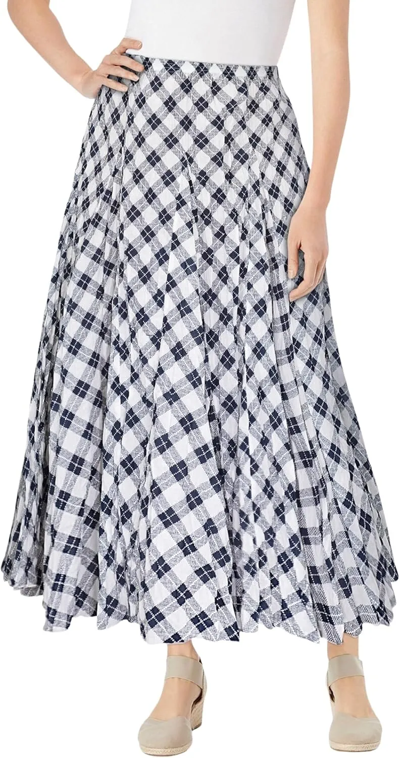 Woman Within Plus Size Pull-On Elastic Waist Crinkle Printed Skirt