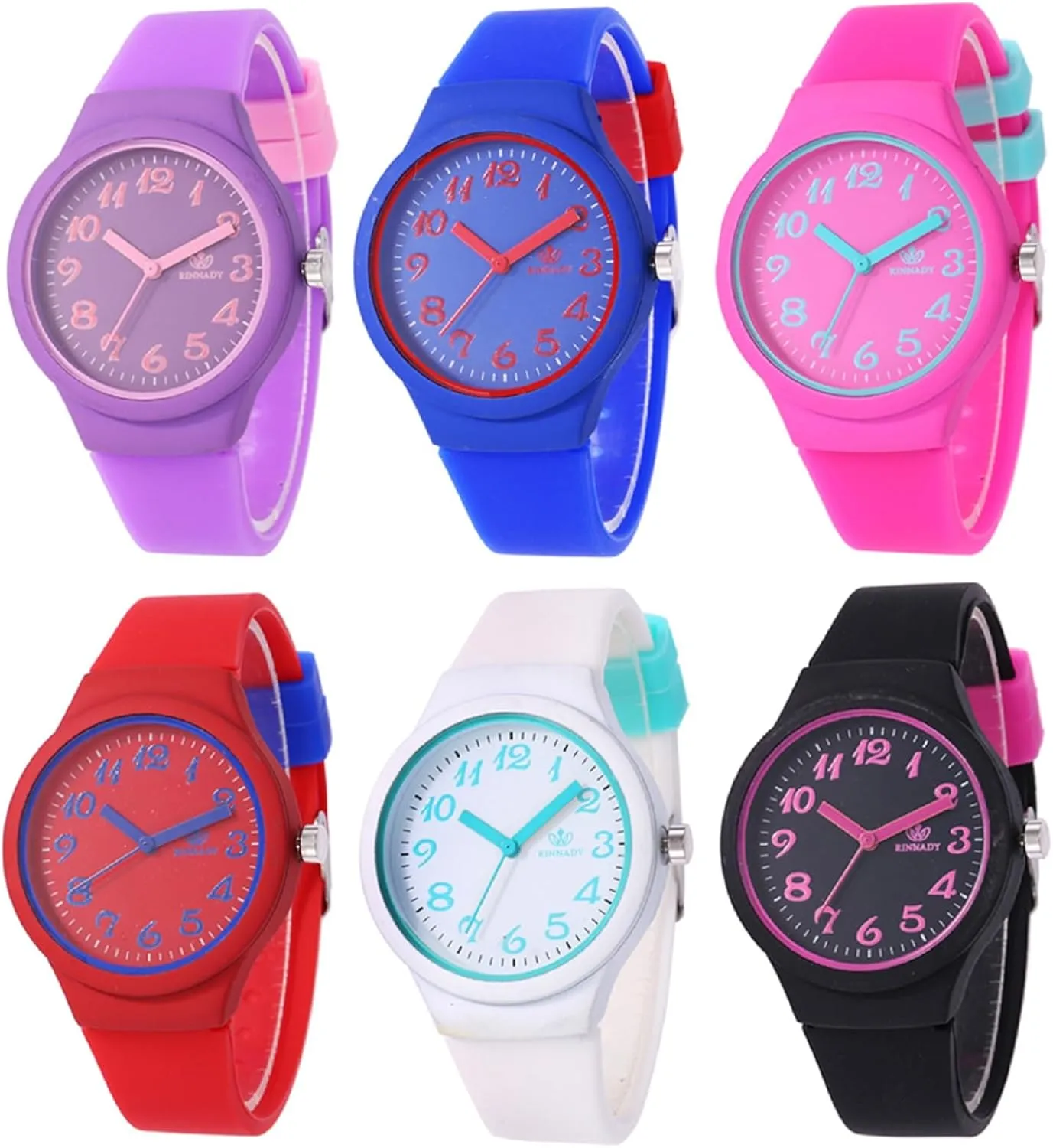 Women 6 Pcs Wholesale Watches Fashion Silicone Strap Colorful Analog Quartz Wristwatches