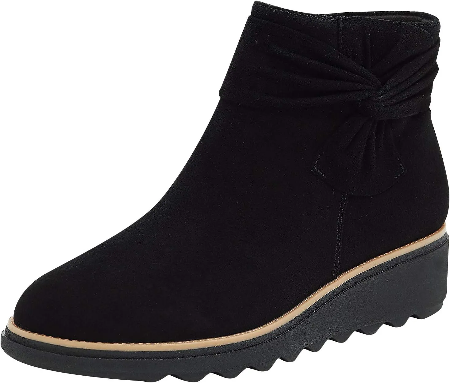 Women Ankle Boots Suede Low Heel Slip On Platform Dress Shoes Comfortable Wide Width Walking Shoes with Arch Support
