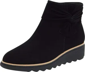 Women Ankle Boots Suede Low Heel Slip On Platform Dress Shoes Comfortable Wide Width Walking Shoes with Arch Support