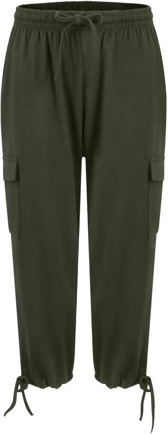 Women Cargo Capris Summer Plus Size Cotton Capris Casual Capri Pants with Pockets Drawstring Capri Sweatpants