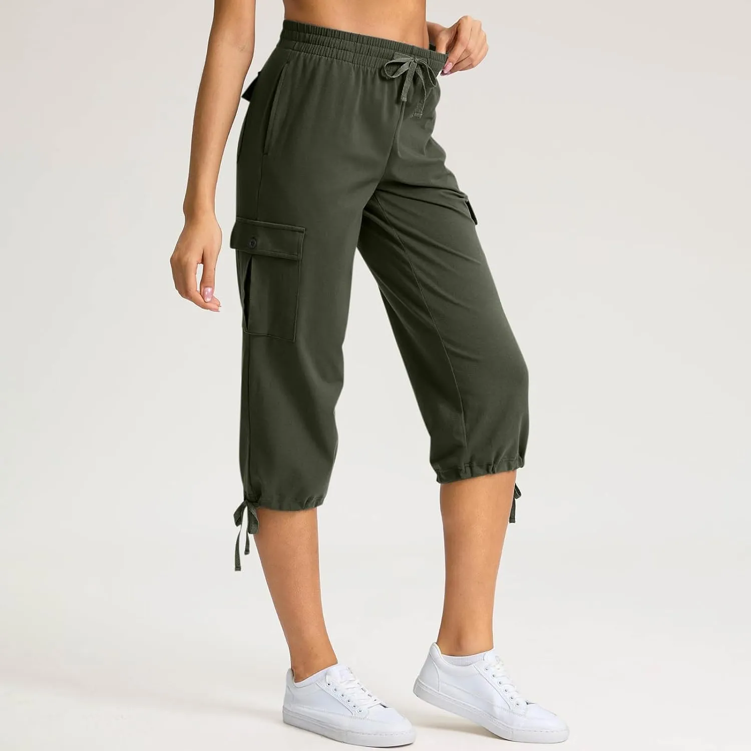 Women Cargo Capris Summer Plus Size Cotton Capris Casual Capri Pants with Pockets Drawstring Capri Sweatpants