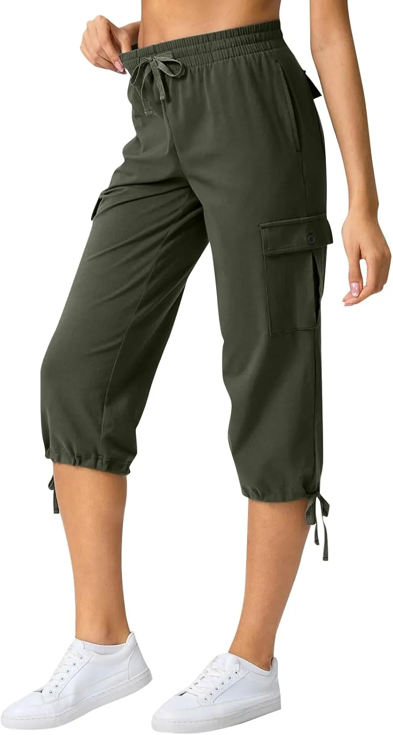 Women Cargo Capris Summer Plus Size Cotton Capris Casual Capri Pants with Pockets Drawstring Capri Sweatpants
