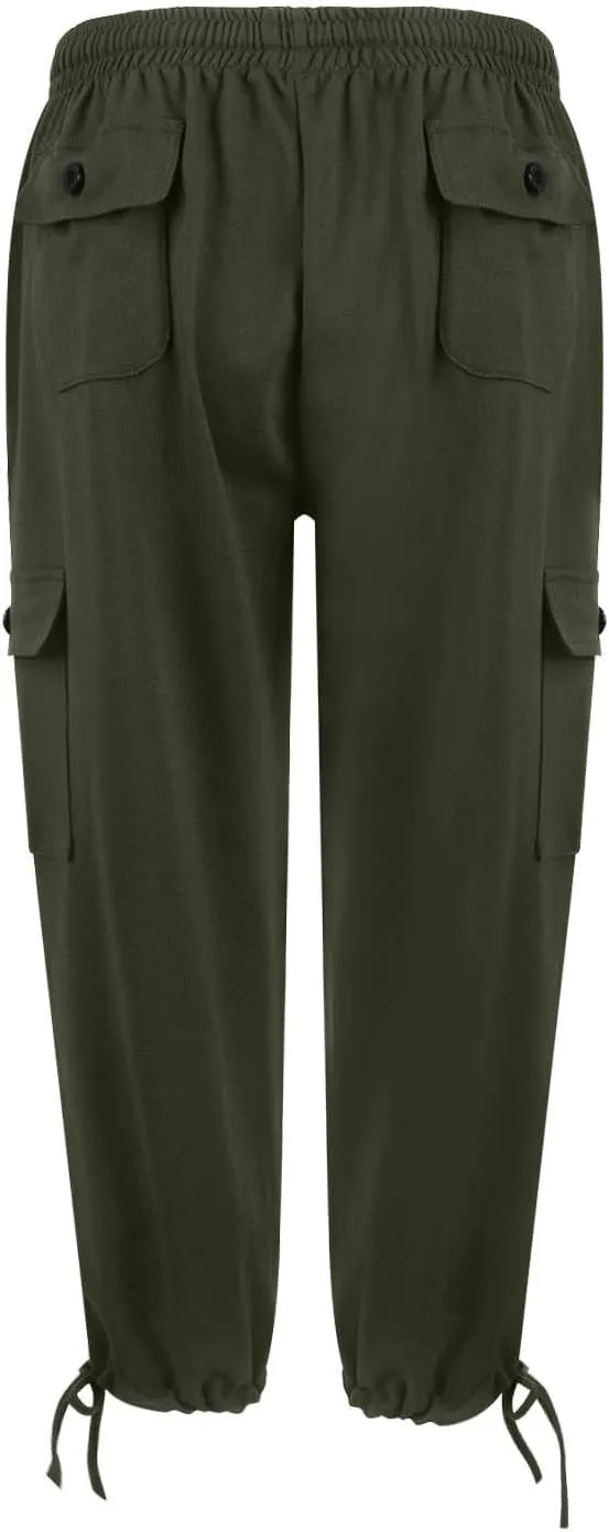 Women Cargo Capris Summer Plus Size Cotton Capris Casual Capri Pants with Pockets Drawstring Capri Sweatpants