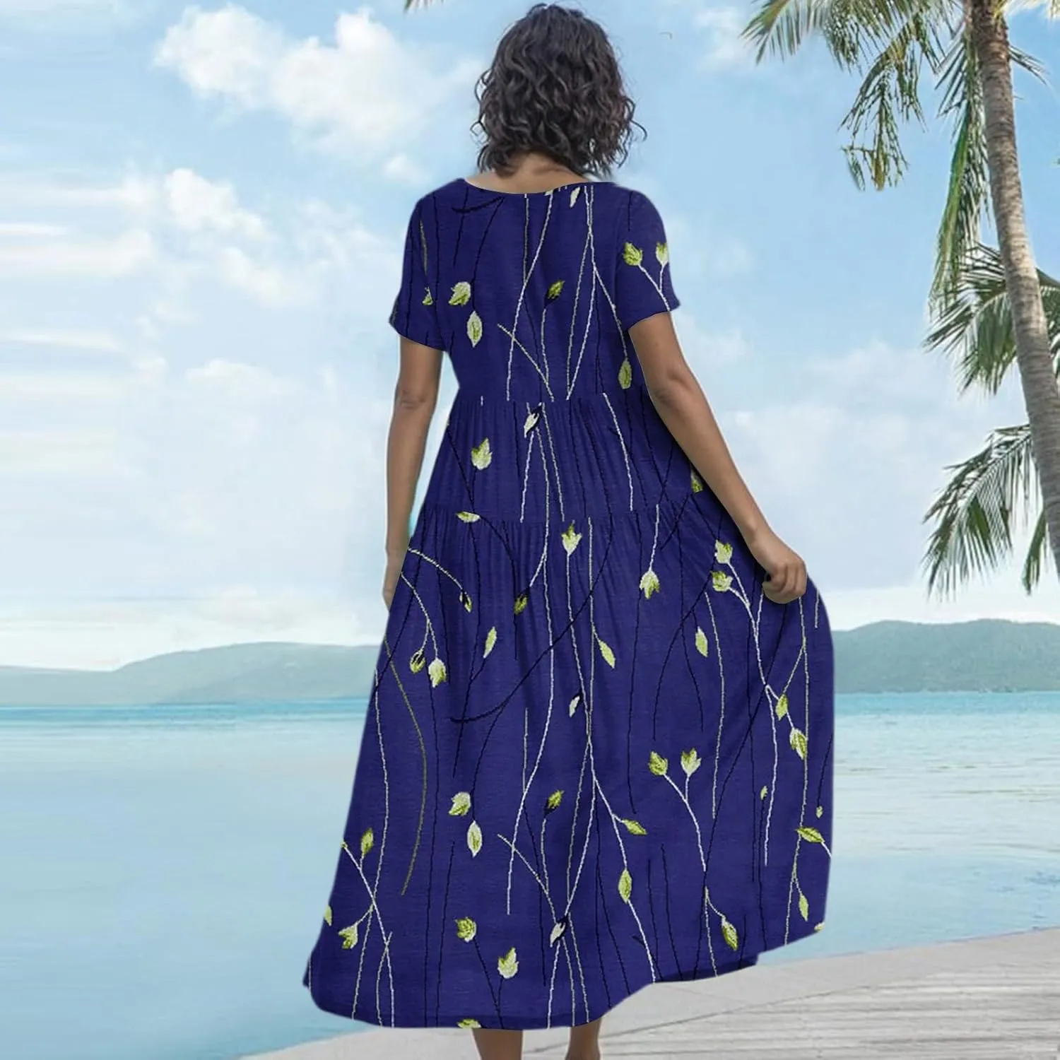 Women Casual Loose Fit Bohemian Floral Dress 2025 Plus Size Short Sleeve Long Maxi Summer Beach Swing Flowy Spring Dresses