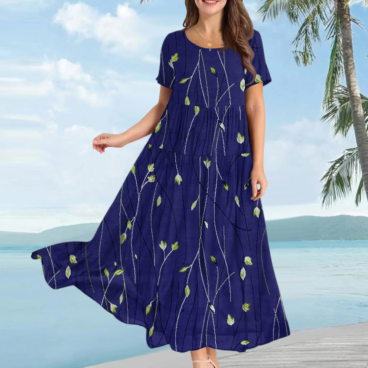 Women Casual Loose Fit Bohemian Floral Dress 2025 Plus Size Short Sleeve Long Maxi Summer Beach Swing Flowy Spring Dresses