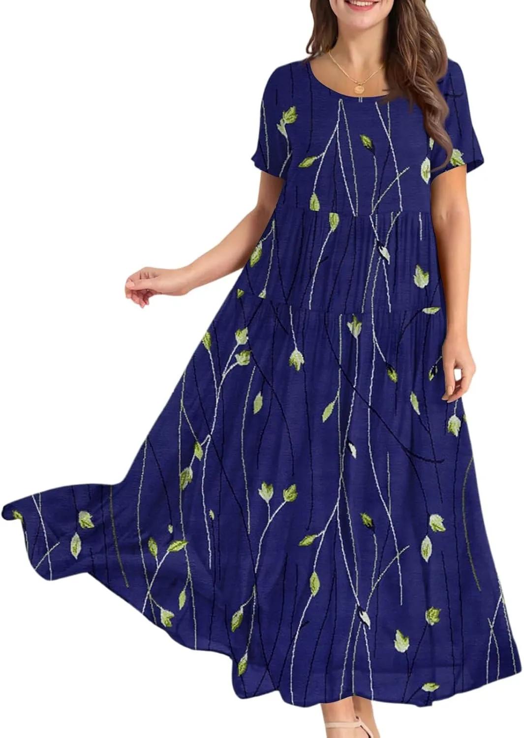 Women Casual Loose Fit Bohemian Floral Dress 2025 Plus Size Short Sleeve Long Maxi Summer Beach Swing Flowy Spring Dresses