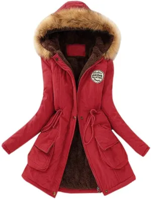 Women Cotton Jacket Padded Winter Casual Slim Coat Emboridery Hooded Parkas Wadded Warm Overcoat Trendy Parkas Customer Return Pallets (Red,S)