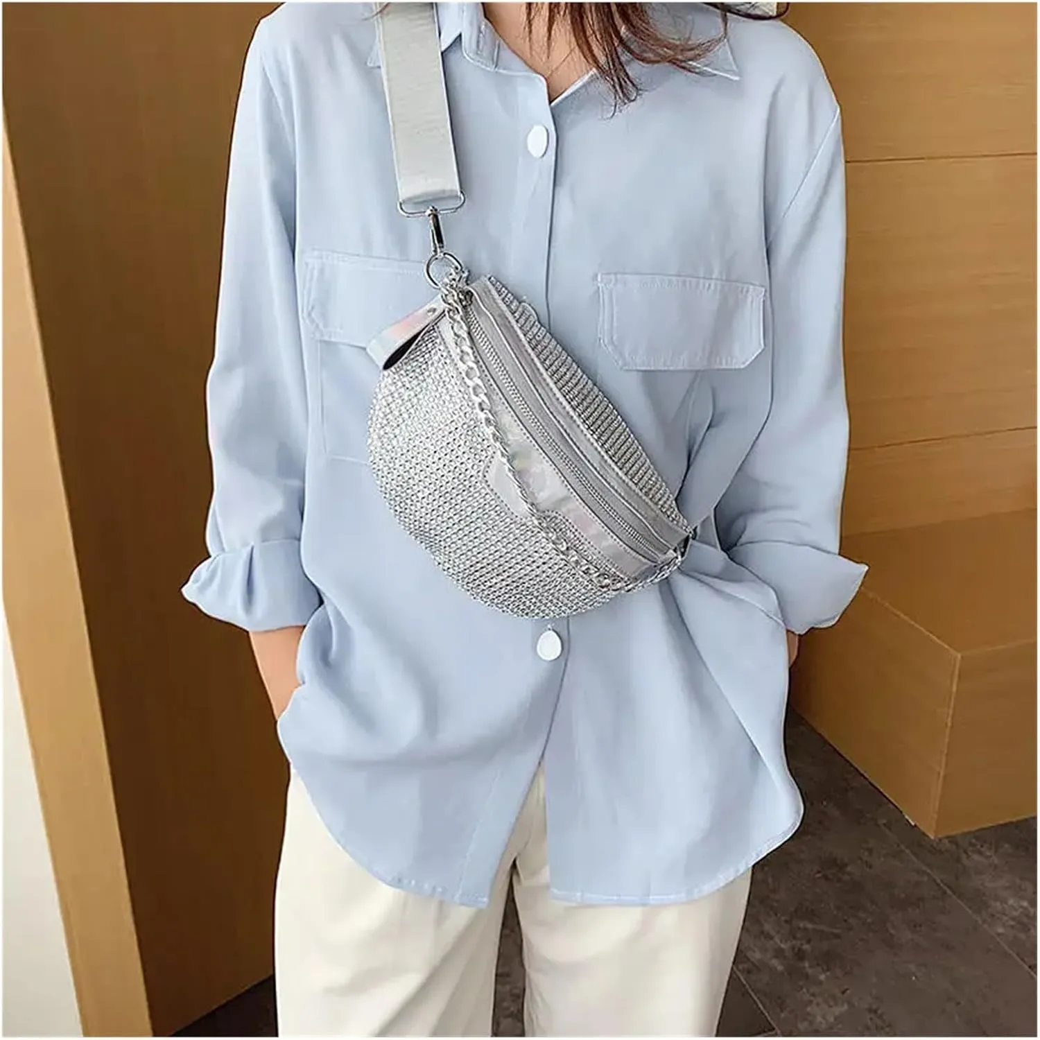 Women Crossbody Bag Diamond Female Shoulder Bag Shiny Rhinestone Chest Bag For Ladies Waist Pack And Purses Small Wallet