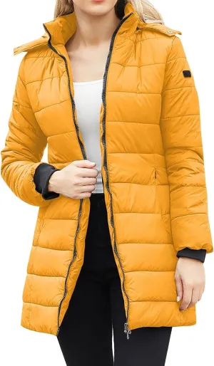 Women Down Puffer Jacket with Removable Hood Slim Fit Warm Quilted Jacket Zip Up Lightweight Padded Winter Coats