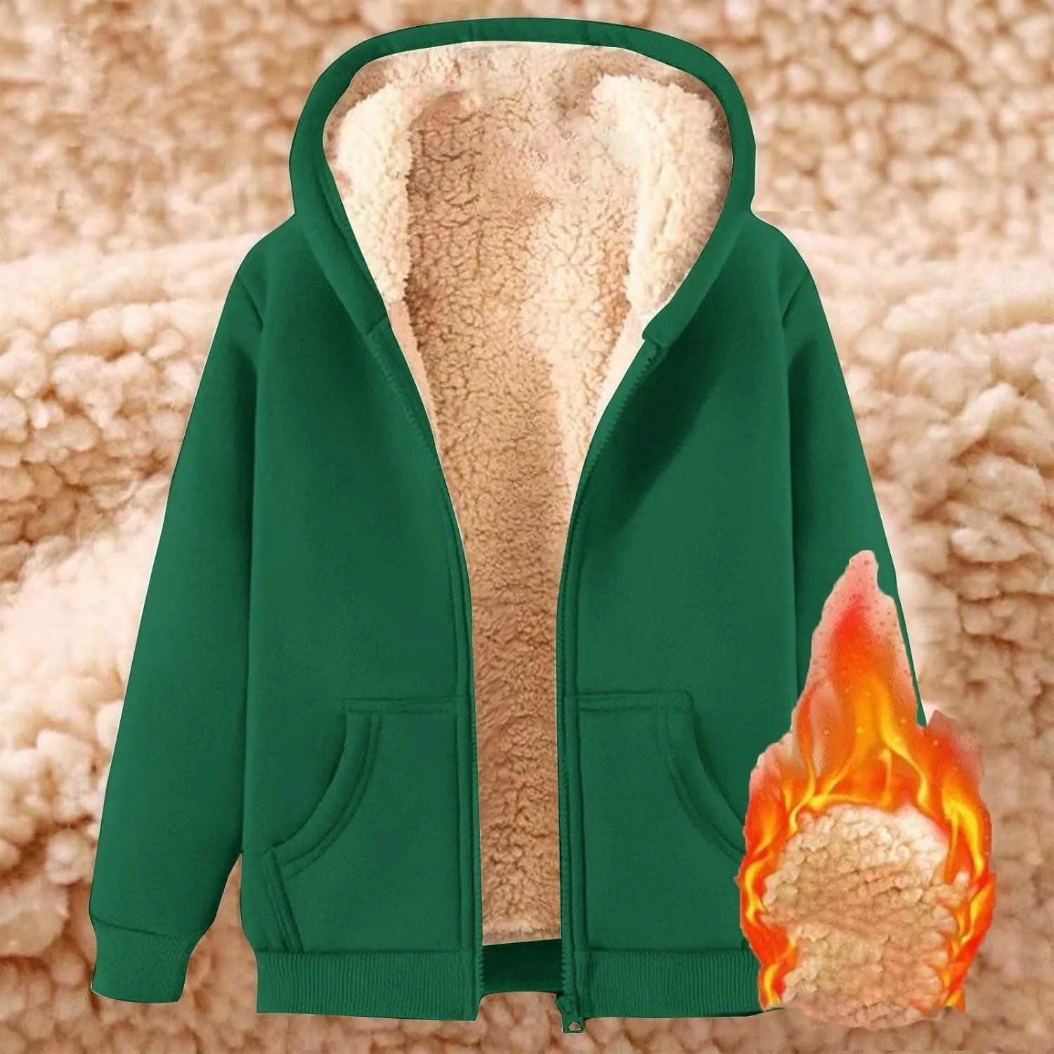 Women Fleece Lined Hoodies Zip Up Sherpa Thick Cardigan Jackets Warm Fluffy Cozy Hooded Jackets Winter Coat with Pocket