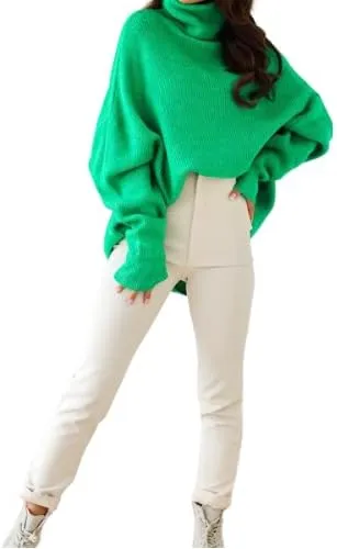 Women Oversized Turtleneck Long Sleeve Sweater Pullover Lightweight Casual Loose Fall Trendy Plus Size Knit Jumper Top