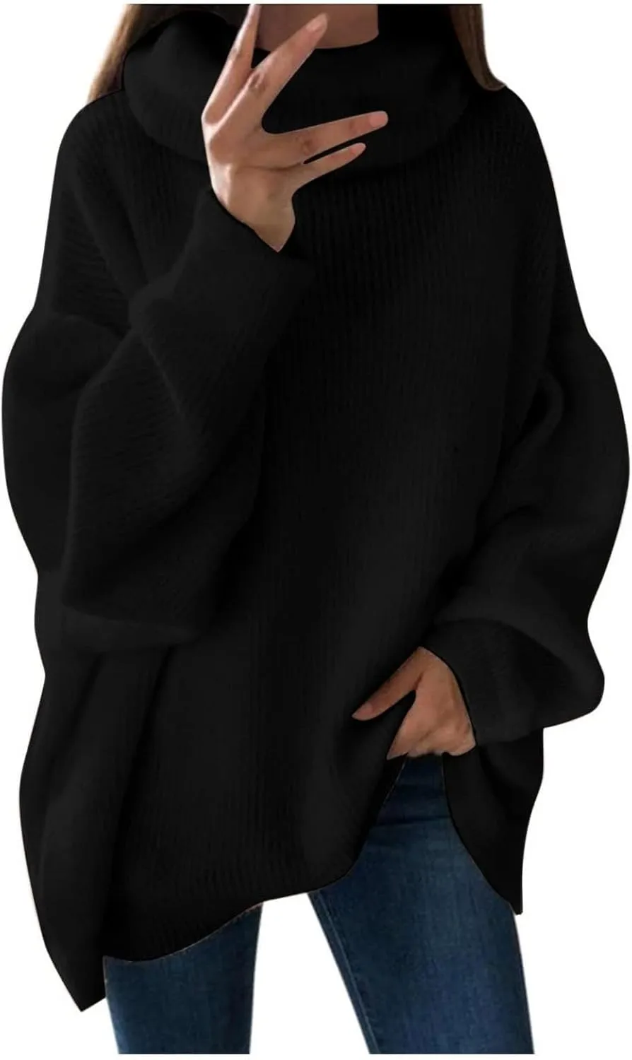 Women Oversized Turtleneck Long Sleeve Sweater Pullover Lightweight Casual Loose Fall Trendy Plus Size Knit Jumper Top