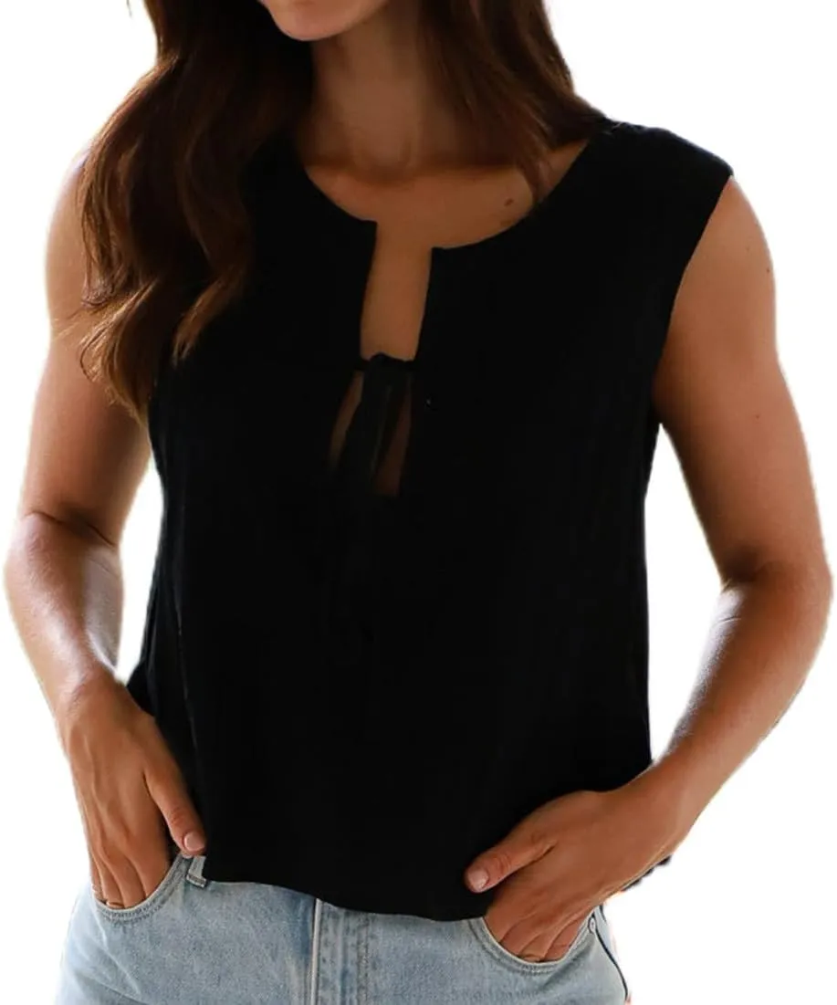Women Pleated Crop Tank Tops Sleeveless Bow Tie Babydoll Peplum Shirt Going Out Blouse Loose Summer Vacation Vest