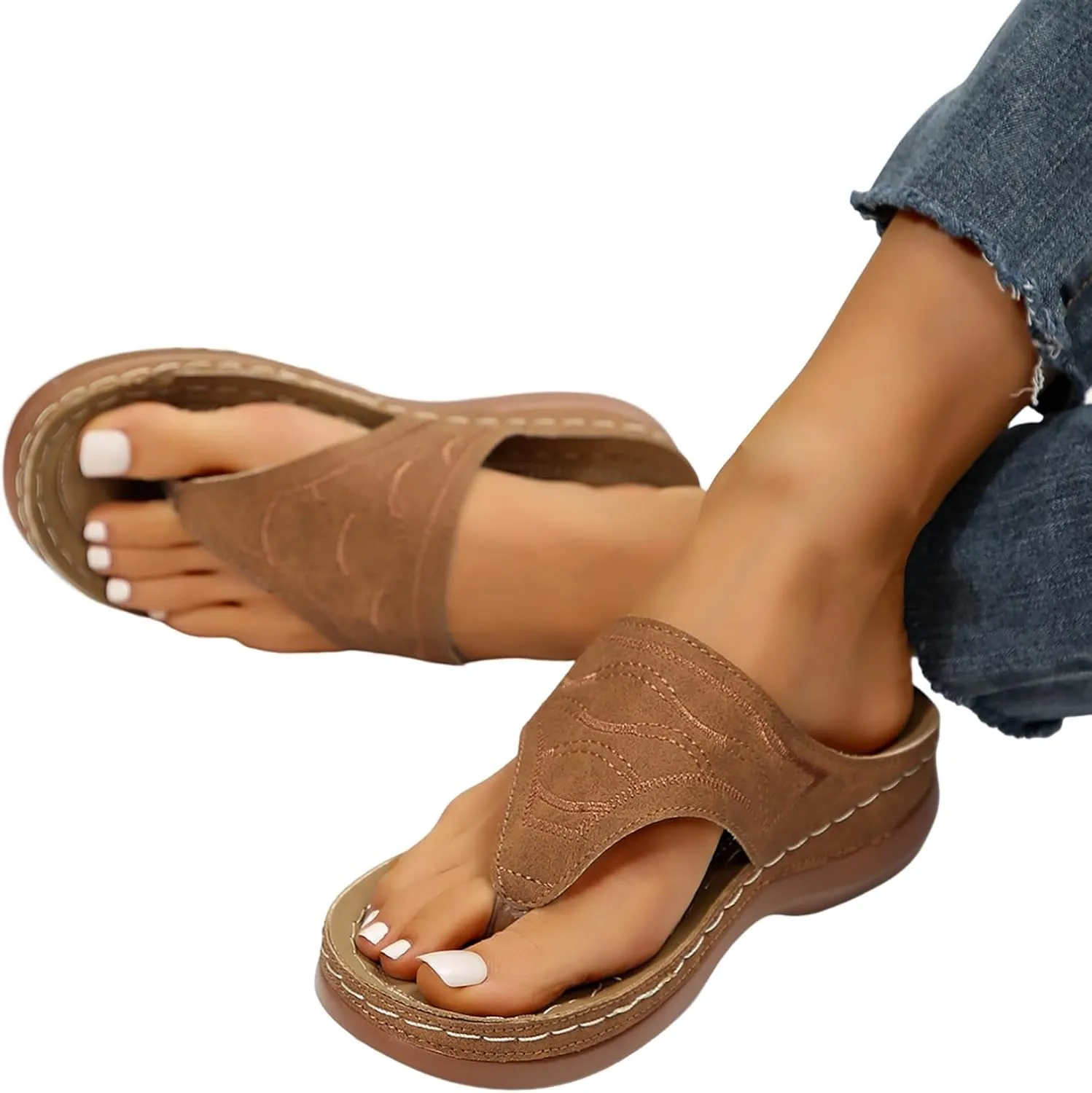 Women Shoes Wedge Thick Soled Sandals Fashionable One Foot Thongs Bohemian Sandals Water Slides Women