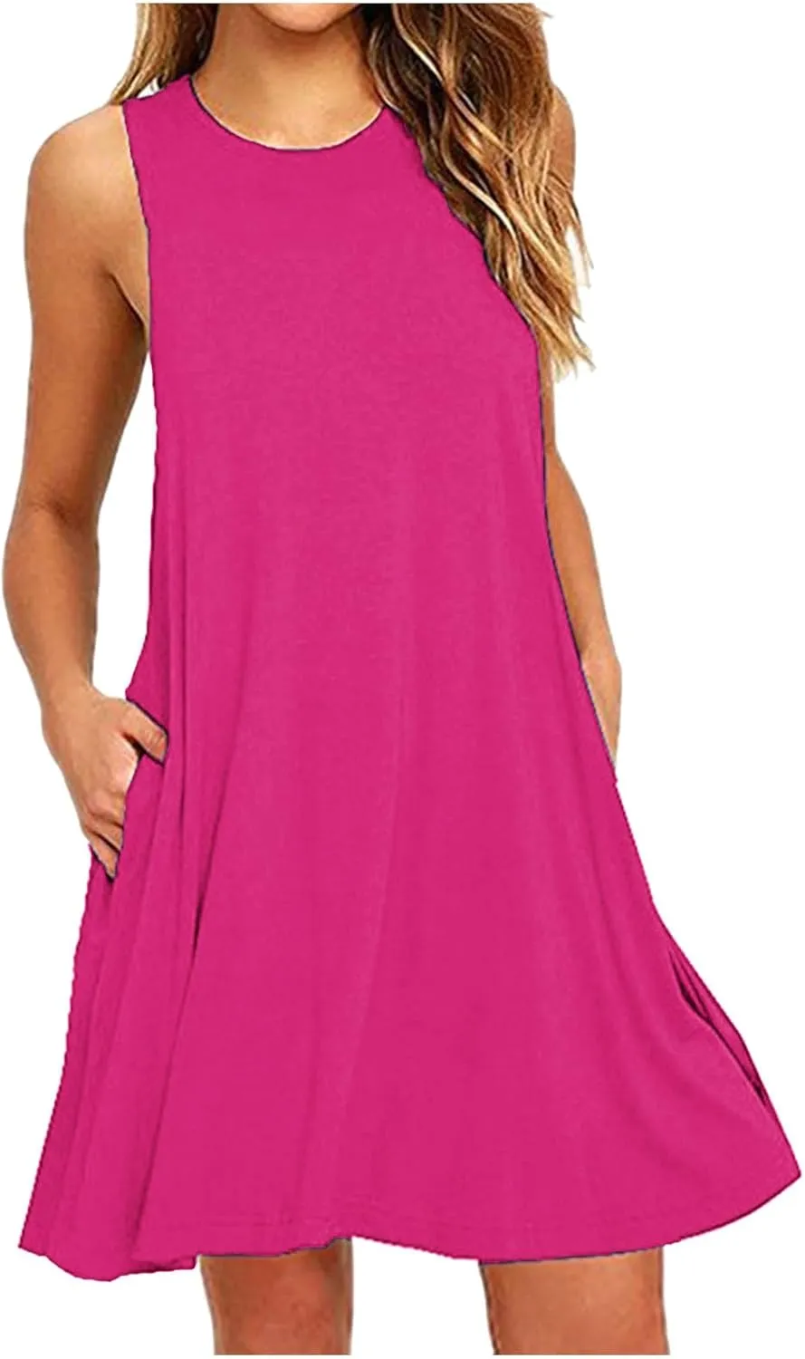 Women Summer Dresses 2025 Beach Casual Sleeveless Tank Loose Fit Casual Sundress with Pocket