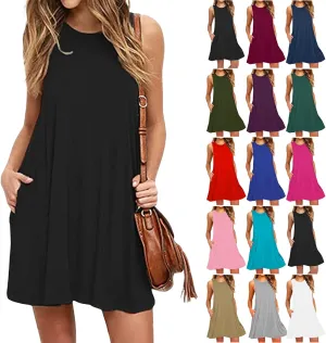Women Summer Dresses 2025 Beach Casual Sleeveless Tank Loose Fit Casual Sundress with Pocket