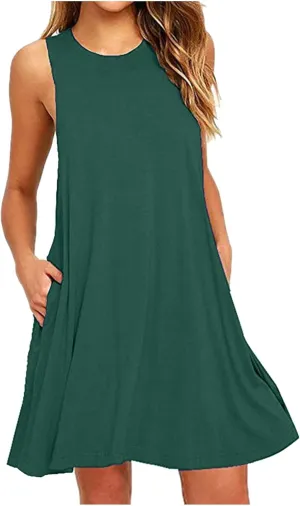 Women Summer Dresses 2025 Beach Casual Sleeveless Tank Loose Fit Casual Sundress with Pocket