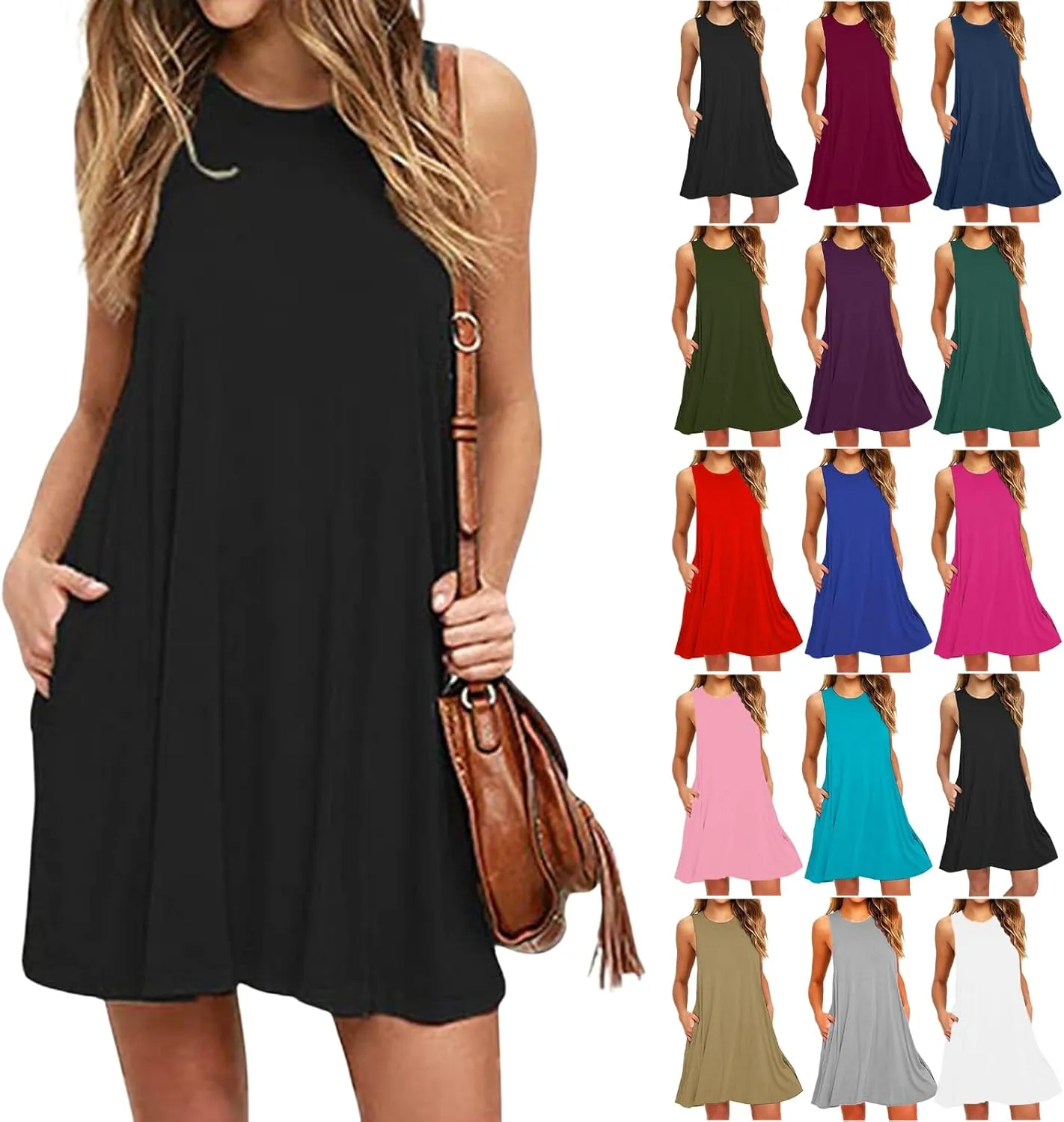 Women Summer Dresses 2025 Beach Casual Sleeveless Tank Loose Fit Casual Sundress with Pocket