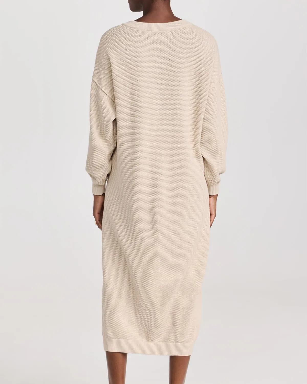 Women Sweater Maxi Dress Long Sleeve Button V Neck Oversized Casual Loose Waffle Knit Sweater Dress