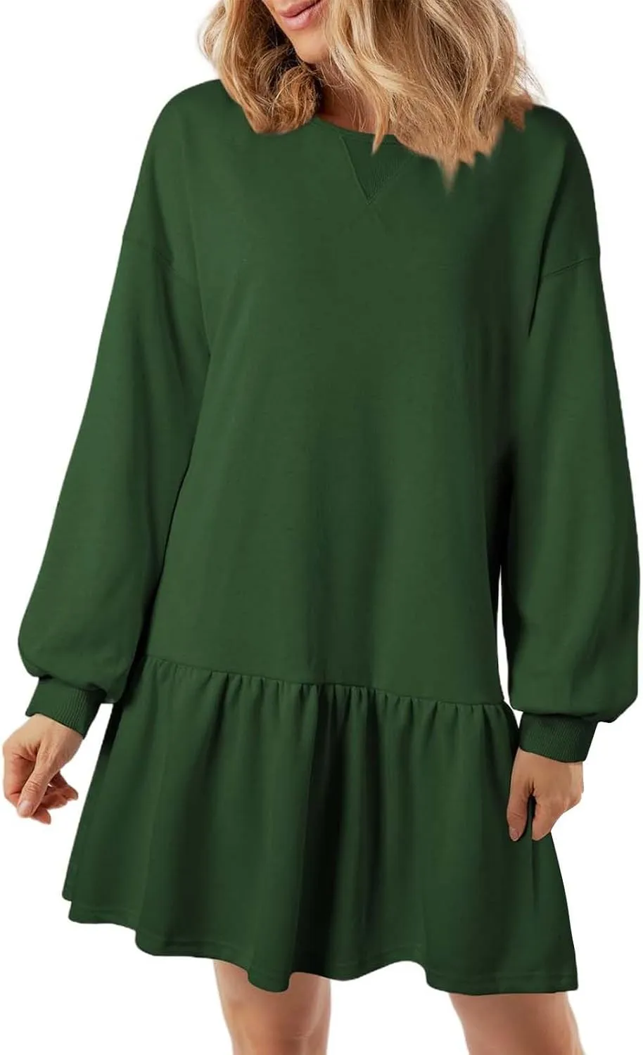 Women Sweatshirt Dress Long Sleeve Crewneck Pullover Fall Babydoll Dressy Tops Flowy Ruffled Sweatshirt Mini Dresses