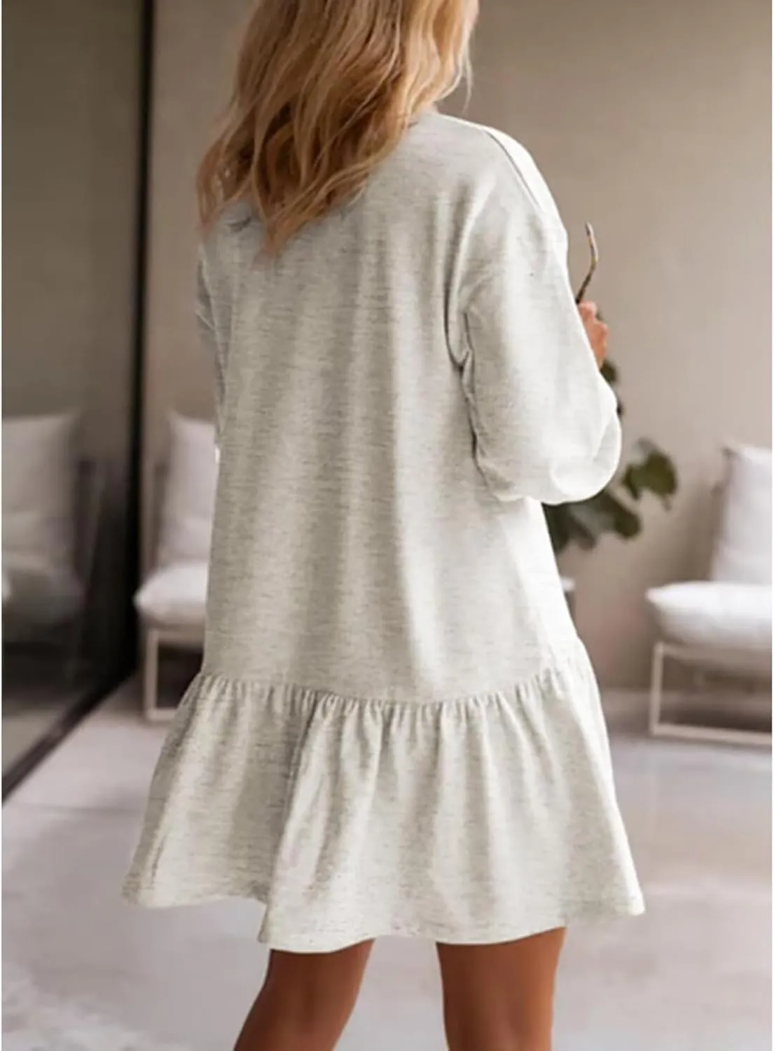 Women Sweatshirt Dress Long Sleeve Crewneck Pullover Fall Babydoll Dressy Tops Flowy Ruffled Sweatshirt Mini Dresses