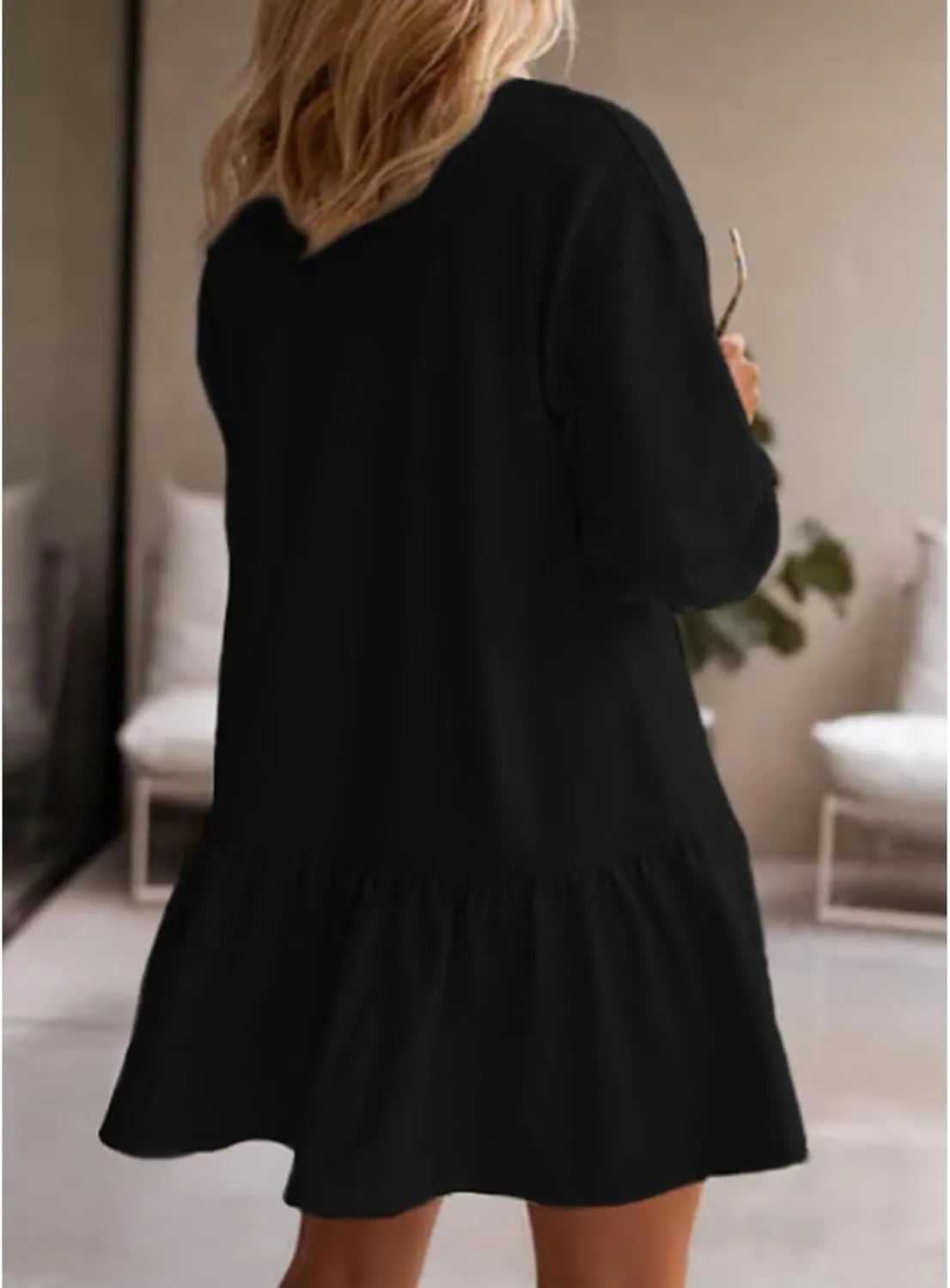 Women Sweatshirt Dress Long Sleeve Crewneck Pullover Fall Babydoll Dressy Tops Flowy Ruffled Sweatshirt Mini Dresses