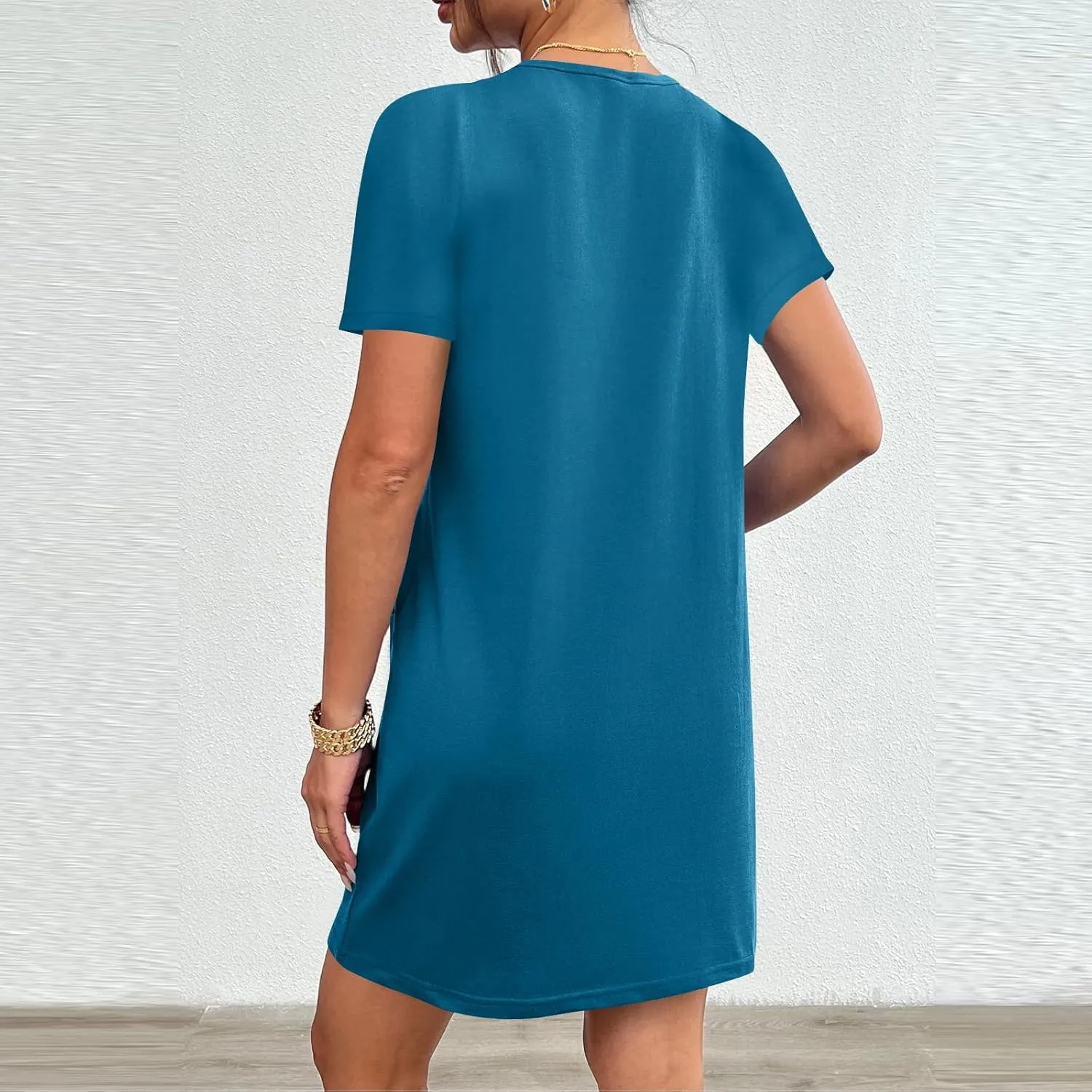 Women Tshirt Dress with Pockets Summer Casual Short Sleeve Sundresses Crew Neck Modest Dresses A Line Mini Dress