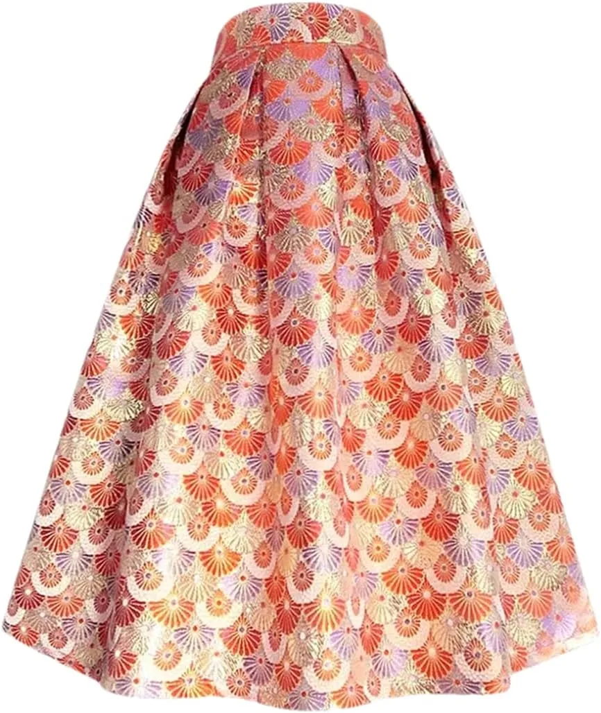 Women Vintage Elegant Cosplay Y2k High Waist Pleated Long Midi Skirts for Party